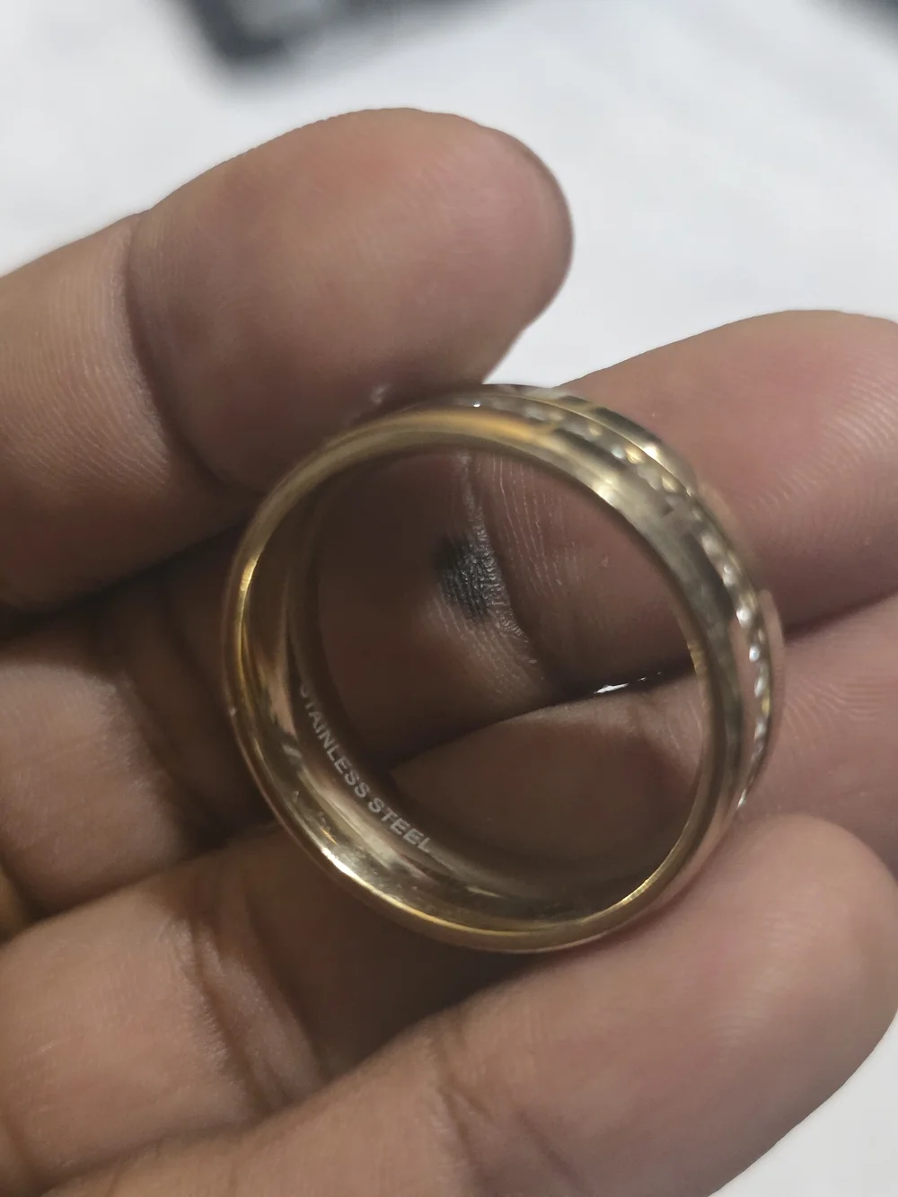 Gold Tone Stainless Steel  men's CZ Band Ring - Gold